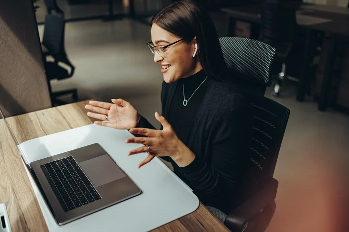 Businesswoman on virtual meeting